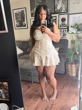 Fashion Nova Cream Floral Ruffle Strapless Mini Dress